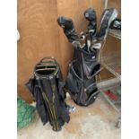 A TAYLOR MADE GOLF BAG AND A WAR3-IRD GOLF BAG CONTAINING AN ASSORTMENT OF LEFT HANDED GOLF CLUBS TO