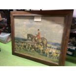 A SIR ALFRED MUNNINGS ORIGINAL PRINT - 'STANLEY BARKER AND THE PYTCHLEY HOUNDS 71CM X 60.5CM IN
