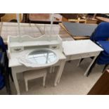 A MODERN WHITE DRESSING TABLE AND SIMILAR SIDE TABLE