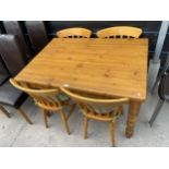 A MODERN PINE KITCHEN TABLE 48" X 34" AND FOUR CHAIRS