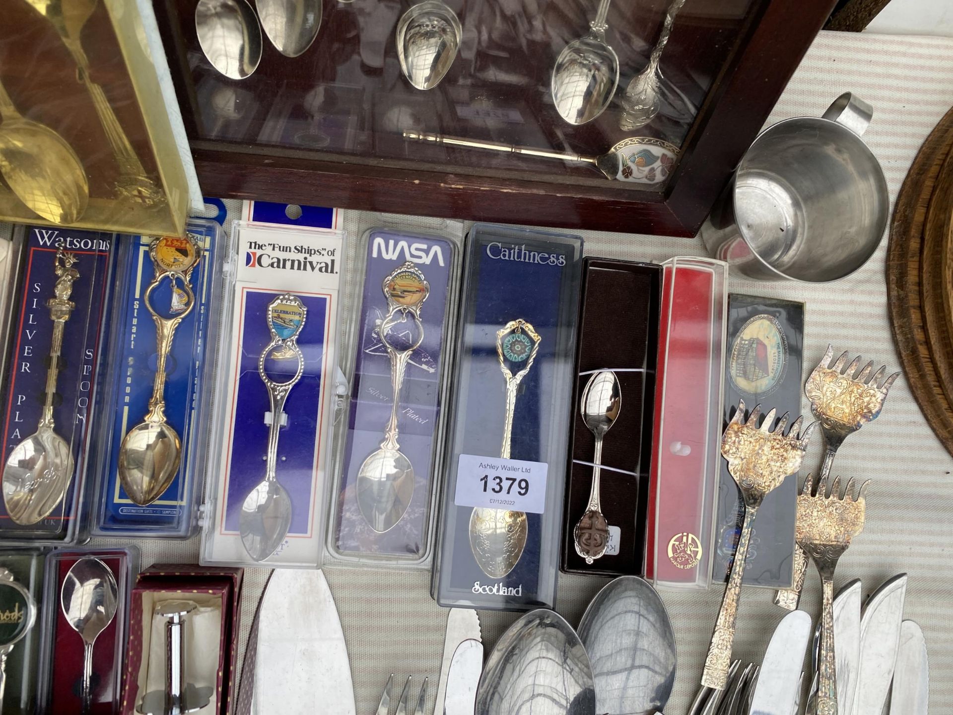 AN ASSORTMENT OF FLATWARE TO INCLUDE KNIVES, MEAT FORKS AND COLLECTORS SPPONS TO ALSO INCLUDE A - Image 4 of 5