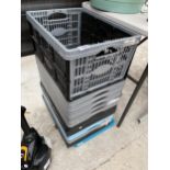 A LARGE QUANTITY OF FOLDING PLASTIC STACKING CRATES