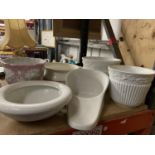 A QUANTITY OF ITEMS TO INCLUDE A SLIPPER BED PAN, BED PAN, PLANTERS, ETC