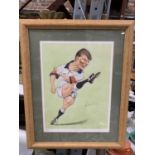 A LIMITED EDITION CARICATURE OF RUGBY ENGLAND INTERNATIONAL PLAYER ROB ANDREW AND PENCIL SIGNED BY