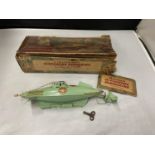 A VINTAGE BOXED SUTCLIFFE MODEL NAUTILUS CLOCKWORK SUBMARINE WITH KEY