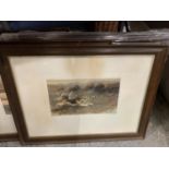 A SET OF FOUR MAUD EARL ORIGINAL COLOUR PHOTOGRAVURES - BEAGLES A CHECK - JANUARY, FOXHOUNDS 'THE