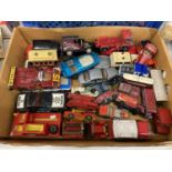 VARIOUS VINTAGE PLAYWORN DIECAST VEHICLES TO INCLUDE CORGI, DINKY, MATCHBOX ETC