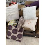 AN ASSORTMENT OF HOUSEHOLD CLEARANCE ITEMS TO INCLUDE CUSHIONS AND CERAMICS ETC