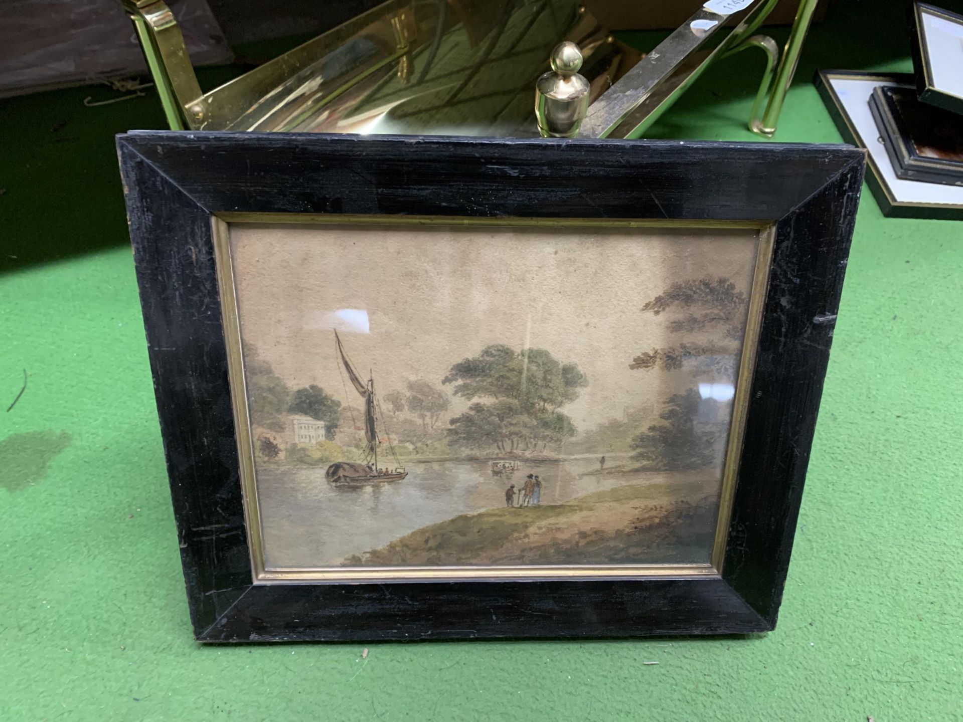 A FRAMED VINTAGE WATERCOLOUR OF A BOATING SCENE