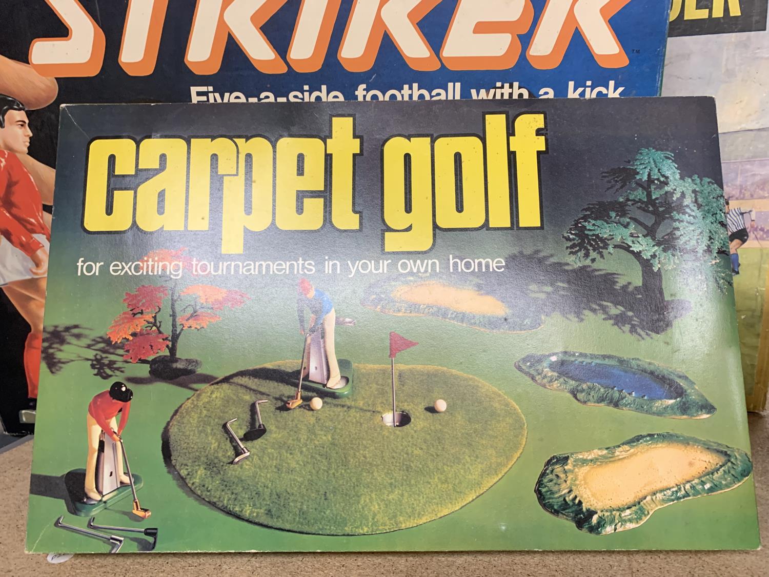 THREE VINTAGE GAMES TO INCLUDE CARPET GOLF, STRIKER AND TABLE TOP SOCCER - Image 2 of 4