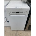 A WHITE HOTPOINT SLIMLINE DISHWASHER BELIEVED IN WORKING ORDER BUT NO WARRANTY