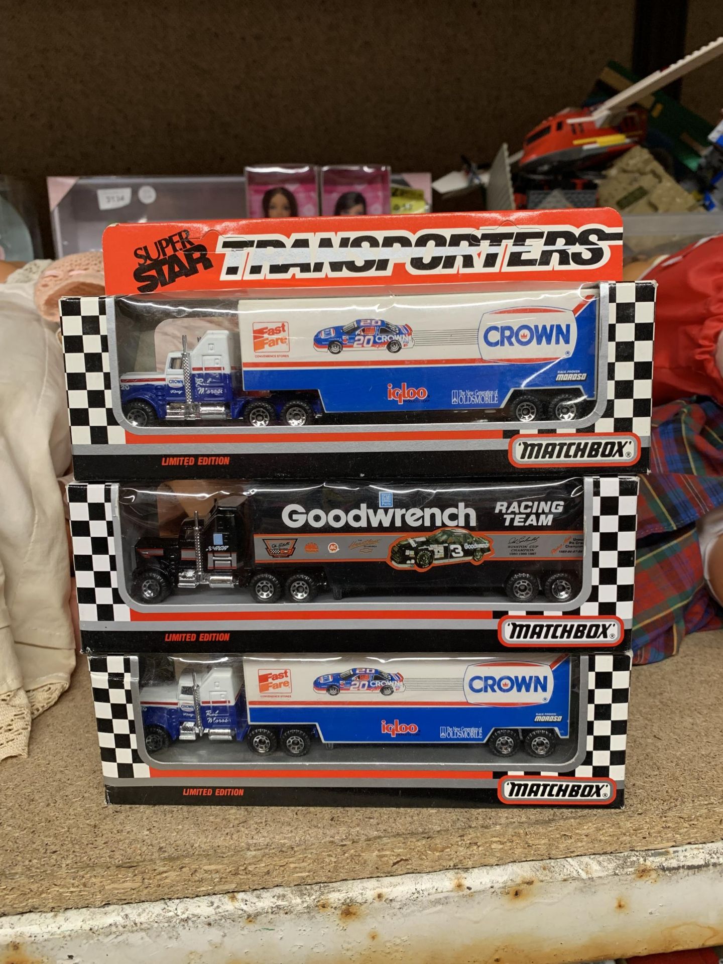 THREE BOXED 1990 MATCHBOX CONVOY TRUCKS - SUPER STAR TRANSPORTERS, U.S.A LIMITED EDITIONS