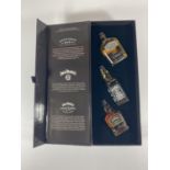 A JACK DANIELS WHISKY GIFT SET CONTAINING 3 X 5CL MINIATURE BOTTLES