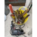 A QUANTITY OF HAND TOOLS AND AN ELECTRIC DRILL