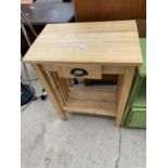 A MODERN KITCHEN WORK TABLE WITH DRAWER, HAVING SCOOP HANDLES, 22.5" WIDE