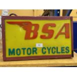 A BSA MOTOR CYCLES ILLUMINATED BOX SIGN