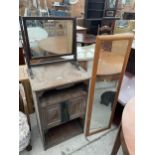 AN EDWARDIAN TWO DOOR CABINET, MODERN WALL MIRROR AND SWING FRAME DRESSING MIRROR