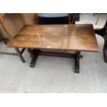 AN OAK JAYCEE REFECTORY STYLE COFFEE TABLE, 35.5" X 18.5"