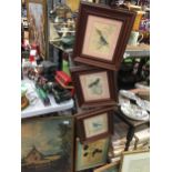 FOUR FRAMED PRINTS TO INCLUDE THREE OF BIRDS