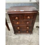 A VICTORIAN PINE APPRENTICE CHEST OF TWO SHORT AND THREE LONG DRAWERS, 14.5" WIDE