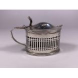 A HALLMARKED SILVER MUSTARD POT WITH LINER AND EPNS SPOON
