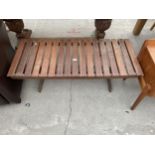 A RETRO TEAK LOW TABLE WITH SLATTED TOP, 47X20"
