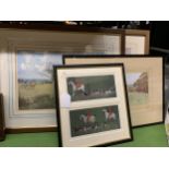 FOUR HUNTING THEMED PRINTS TO INCLUDE A SIGNED L EDWARDS, 'THE CHESHIRE, AWAY FROM PECKFORTON WOOD',