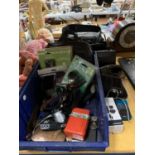 A MIXED LOT TO INCLUDE VARIOUS ITEMS TO INCLUDE CAMERA'S, MOTOROLA PHONE AND CHARGER, CUTLERY