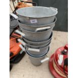 A SET OF SEVEN GALVANISED FLOWER BUCKETS