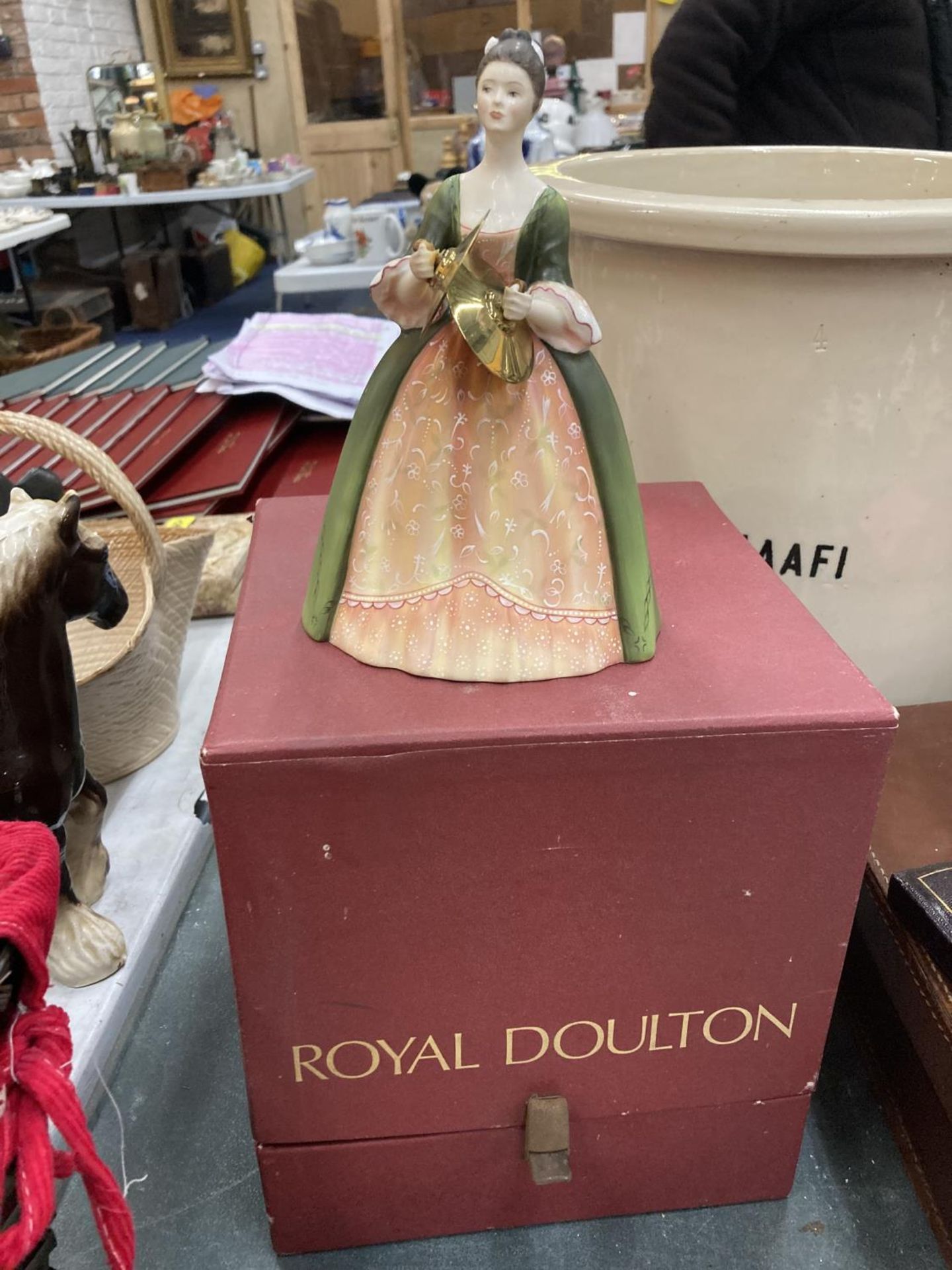 A VINTAGE ROYAL DOULTON CYMBALS HN 2699 IN BOX - A/F HAIRLINE TO FACE