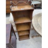 A MID 20TH CENTURY OAK FIVE TIER OPEN BOOKCASE, 11.5" WIDE