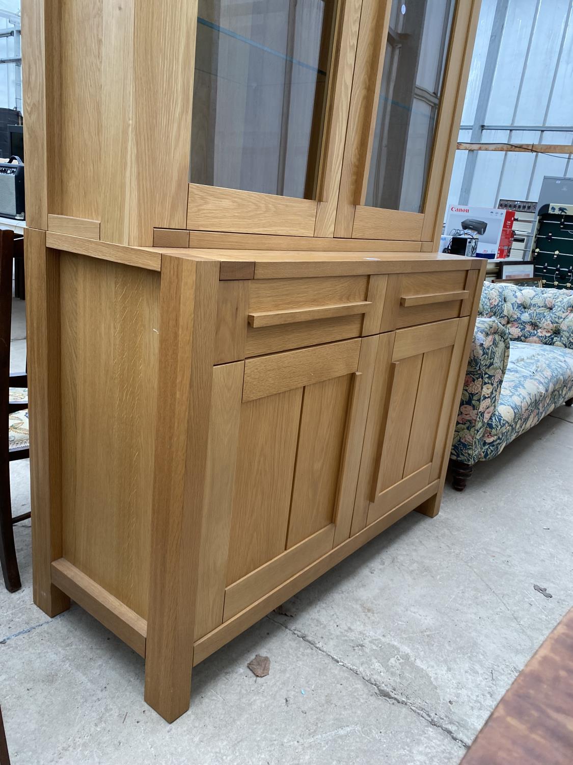 A MODERN OAK MARKS & SPENCER TWO DOOR GLAZED BOOKCASE ON BASE, 48" WIDE - Image 2 of 7