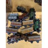 A COLLECTION OF BING TINPLATE TRAINS - THREE LOCOMOTIVES AND CARRIAGES