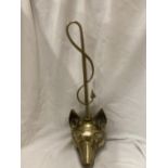 A VINTAGE BRASS FOX AND WHIP DOORSTOP HEIGHT 43CM