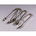 FOUR HALLMARKED SILVER SUGAR TONGS