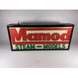 AN ILLUMINATED "MAMOD STEAM-MODELS" SIGN (LENGTH 61CM, HEIGHT 24CM, DEPTH 10CM)