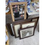 AN ASSORTMENT OF FRAMED PRINTS AND MIRRORS