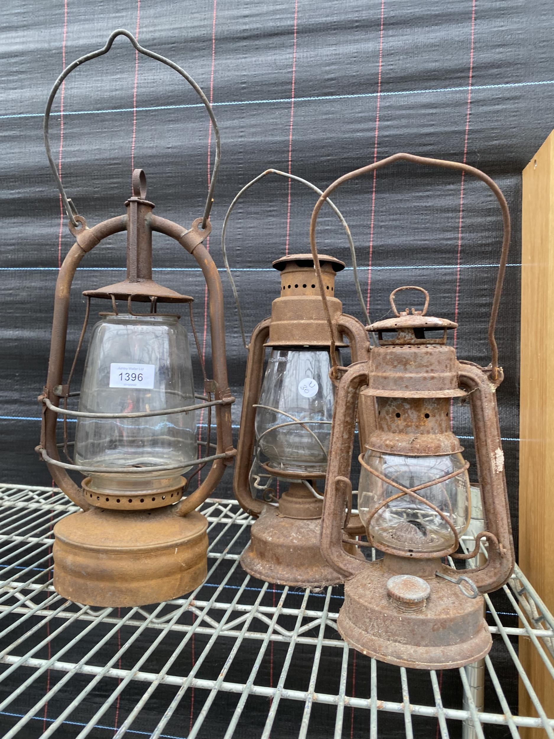 THREE VINTAGE PARAFIN LAMPS