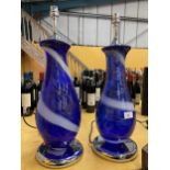 A PAIR OF MURANO BLUE GLASS LAMPS