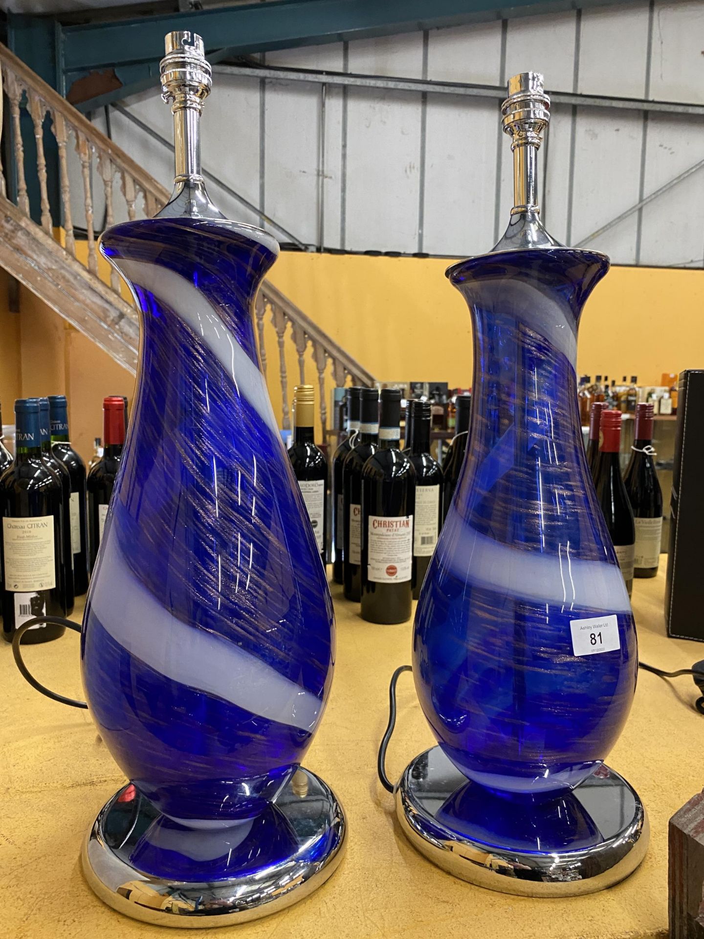 A PAIR OF MURANO BLUE GLASS LAMPS