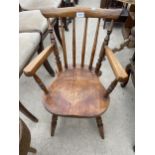 A VICTORIAN STYLE CHILDS ELBOW CHAIR BEARING 'IBEX' LABEL AND VICTORIAN PARLOUR CHAIR
