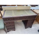 A REPRODUCTION MAHOGANY TWIN PEDESTAL DESK, 48" X 24"