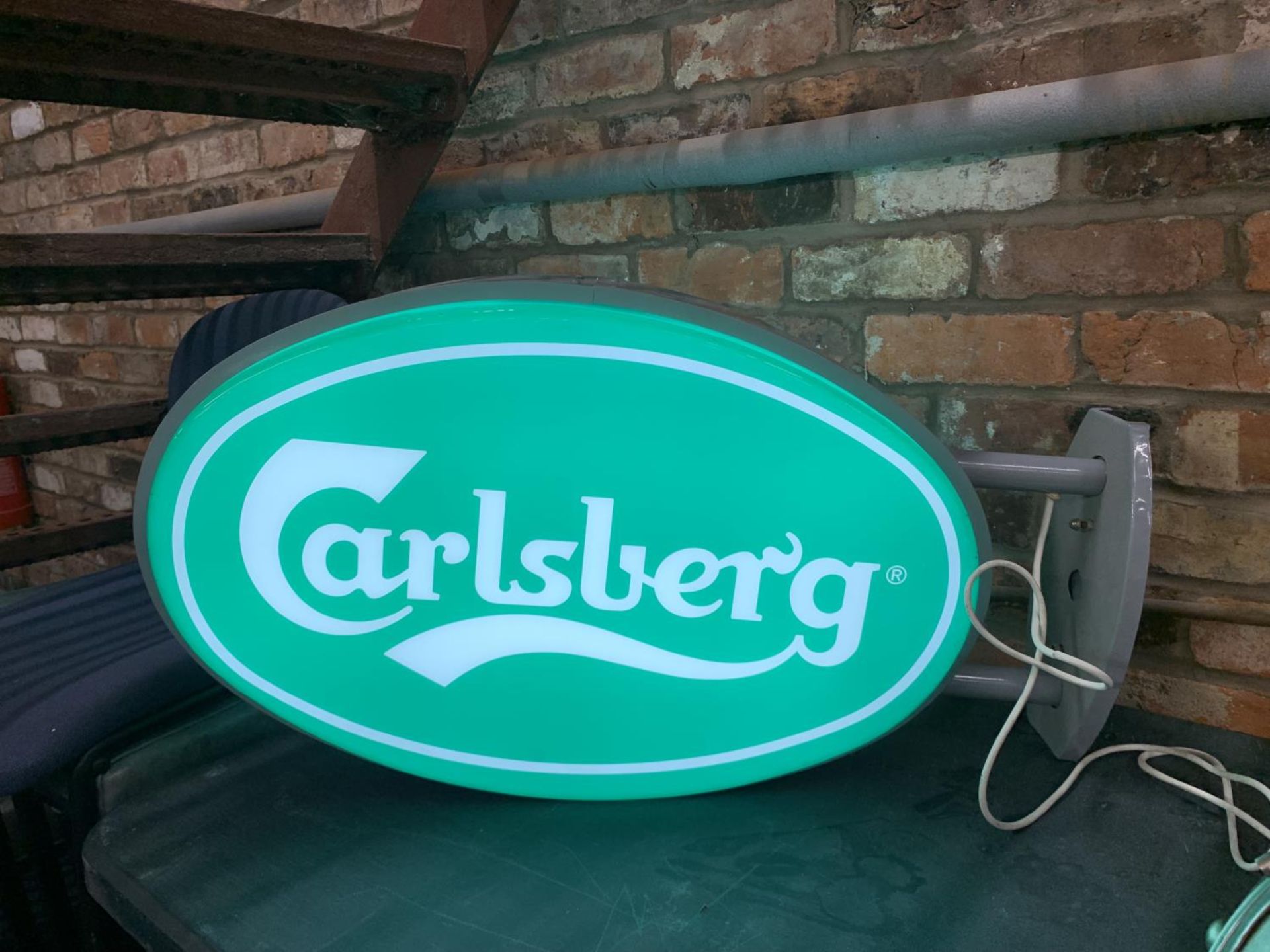 A CARLSBERG, DOUBLE SIDED ILLUMINATED LIGHT BOX SIGN - WORKING ORDER AT TIME OF CATALOGUING. WIDTH
