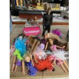 A QUANTITY OF DOLLS, TROLLS AND A CAR, SINDY ETC