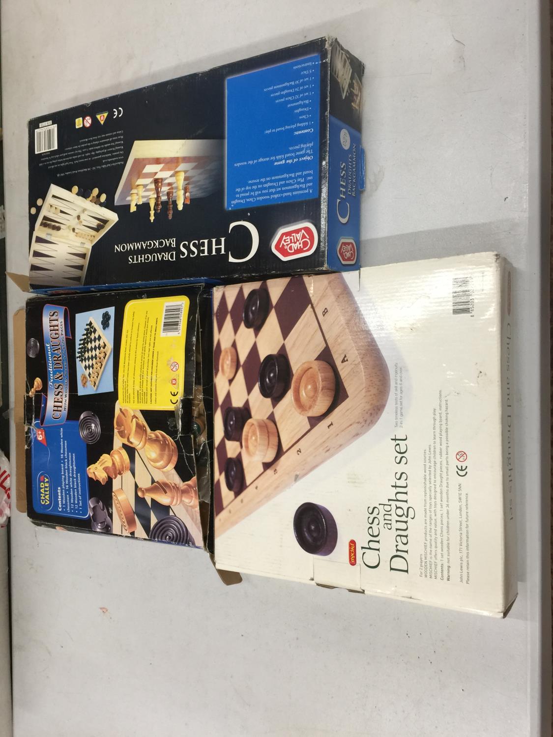 THREE BOXED GAMES, TWO CHESS AND DRAUGHTS, ONE CHESS, DRAUGHTS AND BACKGAMMON - Image 2 of 2