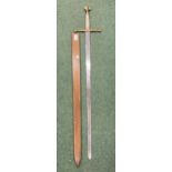 A VINTAGE BONE STYLE HANDLED SWORD WITH WOODEN SCABBARD