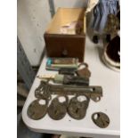 A VINTAGE DRAWER CONTAINING A QUANTITY OF HARDWARE ITEMS TO INCLUDE MAINLY VINTAGE LOCKS AND