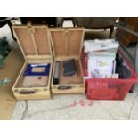 AN ASSORTMENT OF ARTISTS BOOKS AND TWO WOODEN ARTIST CASES