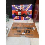 A TIN 'MINI COPPER S' SIGN AND A FURTHER 'DESIGNED AND MANUFACTURED BY BRYAN DONKIE' SIGN