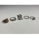 FIVE ASSORTED SILVER RINGS